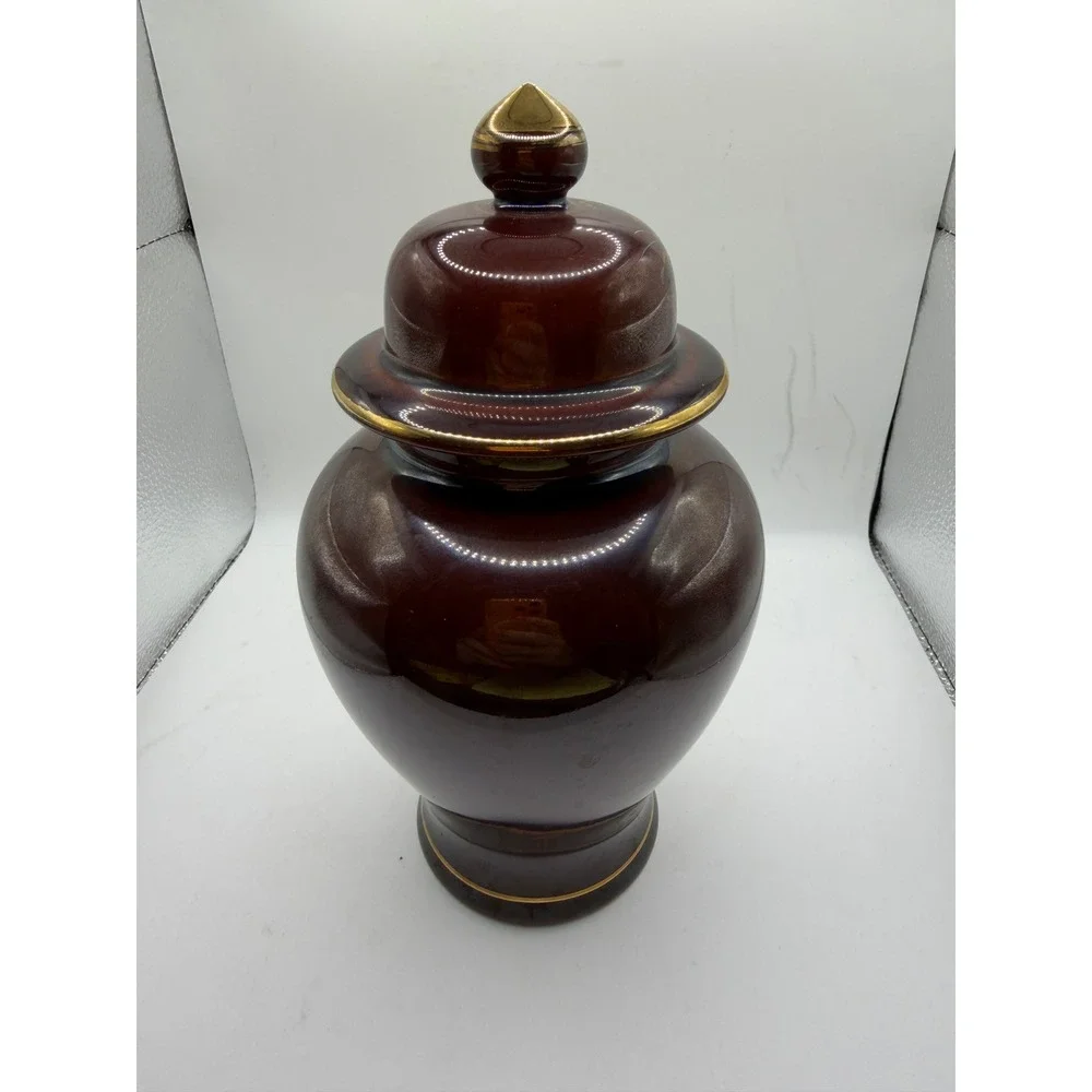 Vintage Japanese Ginger Jar Lidded Porcelain Vase Brown‎  Floral Made in Japan